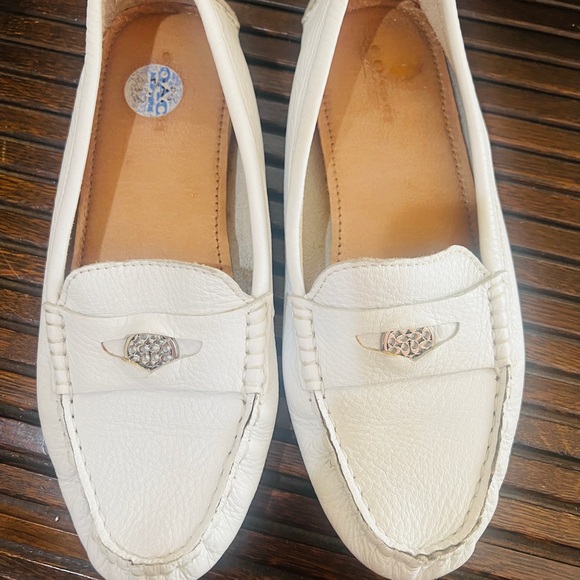 Coach Shoes - Coach whiteb Leather Loafers with Silver Accent